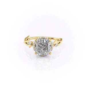 Anillo de Plata de Ley S925 con Moissanita Diamante Corte Cojín, Pulido Amarillento, Diseño de Ramas y Enredaderas, Regalo de Cumpleaños para Mujer - Product Image 1