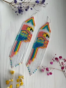 Pendientes largos de moda con cuentas de loro, pendientes de flecos con cuentas de semillas, pendientes de aves con cuentas, pendientes de naturaleza, pendientes tropicales, para regalo - Product Image 5