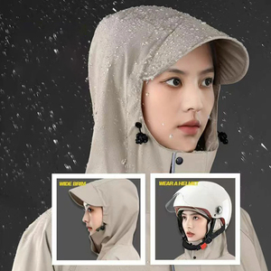Poncho Impermeable Largo con Capucha y Cuello Alto, Unisex, para Adultos, Color Negro Beige Sólido, Corte Regular, para Todas las Estaciones, Ropa para Exteriores - Product Image 5