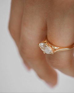 Bague de fiançailles solitaire en or massif 14 carats avec moissanite taille marquise de luxe, bijoux fins minimalistes, vente en gros - Product Image 2