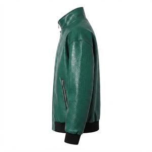 OEM ODM Custom <b>Men's</b> Genuine <b>Leather</b> Bomber <b>Jacket</b> Winter Stand Collar Windproof High Street Casual Fashion <b>Jacket</b> with Custom L - Product Image 3