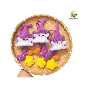 Handmade Cotton Crochet Amigurumi <b>Knitted</b> Doll Mini Pendant DIY Craft Accessory Christmas Gift Eco Green Vietnam - Product Image 5