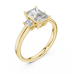 Bague de fiançailles de luxe à trois pierres taille radiant, plaqué or 14K, avec pierres latérales en moissanite, pour femme, bijoux fins en gros - Product Image 1