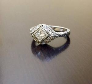 Anillo vintage art déco con diamante moissanita de corte princesa, creativo y artesanal, para mujer, plata 925 original, personalizable, regalo de cumpleaños - Product Image 5