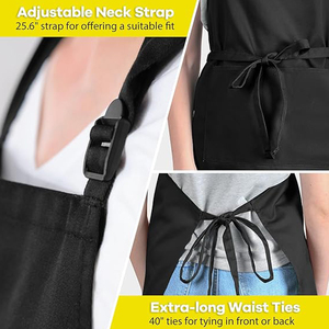 Tablier unisexe bleu marine en coton avec poche, manches courtes, fermeture à boutons-pression, pour restaurant et bar, en tissu tricoté, bretelles réglables, uniforme - Product Image 5