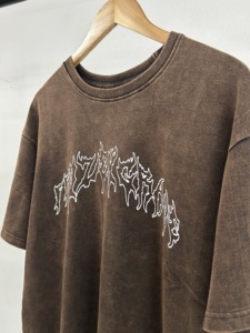 T-shirt vintage pour homme, délavé à l'acide, unisexe, en jersey de coton peigné, col rond, uni, logo personnalisé, vente en gros - Product Image 3