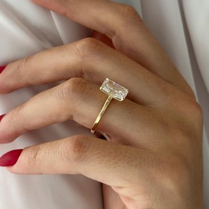 3 Carat Elongated Radiant E VVS2 Lab Grown <b>Diamond</b> Solitaire <b>Ring</b> , Yellow Gold Thin Minimalist Engagement <b>Ring</b> , IGI Certified - Product Image 2