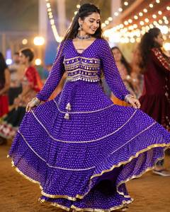 Conjunto de Lehenga Choli con lunares azules para mujer, ropa de boda, estilo tradicional indio pakistaní, largo hasta el suelo, poliéster elástico - Product Image 3