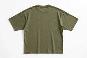 T-shirt décontracté pour homme, col rond, manches courtes, coupe oversize, 100 % coton, vert olive uni, respirant - Product Image 2