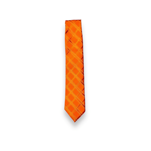 Corbata de jacquard a cuadros naranja y azafrales Benon para hombre |   Corbata de Diseño Premium, Formal, para Negocios, Bodas, Fiestas, con Aspecto de Seda de Lujo - Product Image 1