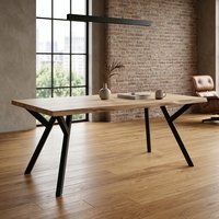 Table à manger rectangulaire en teck recyclé avec plateau en bois et pieds en aluminium, design moderne et minimaliste durable, finition bien poncée, pour l'extérieur et les hôtels