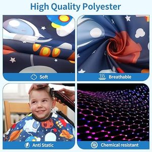 Capa de Peluquería para Niños, Resistente al Agua, Ecológica, con Diseño Espacial, Antiadherente, con Cintura Ajustable, para Uso Profesional - Product Image 2