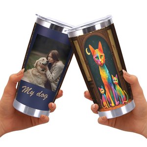 Stainless Steel Tumbler 20oz Vacuum <b>Insulated</b> Double Wall Outdoor Drink <b>Cup</b> With Cat Art Design - Product Image 2
