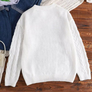 Hoodie personnalisé pour femme, col rond, hiver, couleur unie, tricot gaufré - Product Image 1