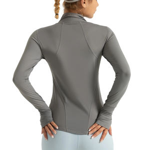 Chaqueta de Yoga para Mujer, Tejido Elástico, Cuello Alto, Corte Ajustado, Cierre de Cremallera, Transpirable, Spandex, Manga Larga - Product Image 2