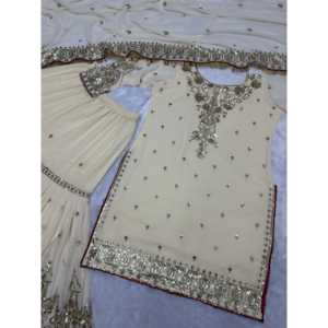 Ensemble de costume Sharara & Dupatta pour femme avec broderie et paillettes - Product Image 4