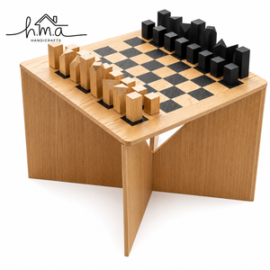 Natural Oak And Black Wooden Chess Set Square Checkered Board Geometric <b>Tall</b> Chess Pieces Modern <b>Table</b> Design Game - Product Image 1