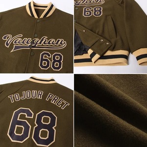 Custom Olive Black <b>Old</b> Gold Varsity <b>Jacket</b> Salute To Service Full-Snap Bomber Letterman <b>Jacket</b> Premium Team Sports Wear - Product Image 5