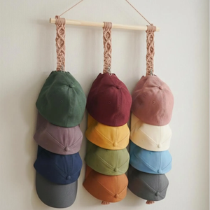 Porte-chapeaux en macramé couleur personnalisée, style ferme, rangement pour casquettes, double cintre bohème en macramé - Product Image 3
