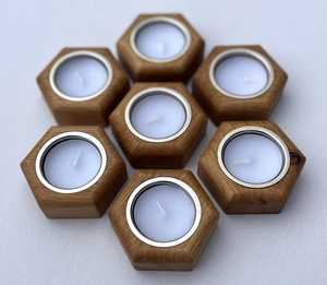 Rustic Hexagon Wooden Tealight Holder Handmade Tabletop Candle <b>Stand</b> for Dining Room and Coffee Table Decor - Product Image 1
