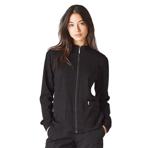 Unisex Black Full-Zip Cotton Blends <b>Scrub</b> <b>Top</b> with Pockets Hospital Uniform <b>Tops</b> Needle Detection Seamless Fusing - Product Image 3