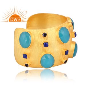 Increíble diseño de plata esterlina 18K chapado en oro Natural Multi pulsera de piedras preciosas Fabricación de joyas personalizadas - Product Image 5