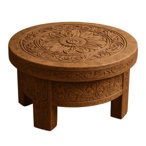 Table d'appoint de style marocain en bois de manguier artisanal, plateau octogonal, design gravé, pour salon, à prix économique - Product Image 4