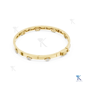 Lab Grown Diamond Marquise Station <b>Bangle</b> 14K <b>Solid</b> <b>Gold</b> Fine Unisex Luxury Minimalist Gift Jewelry - Product Image 4