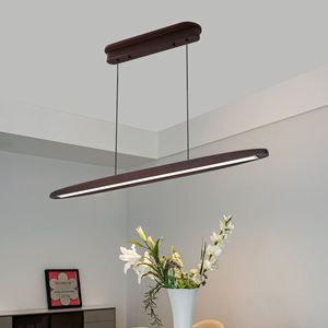 Lampadario a Sospensione LED in Legno Regolabile da 51 Pollici, Design Essenziale per Sala da Pranzo e Cucina - Lampadario con Telecomando - Product Image 1