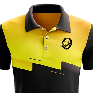 Maillot de cricket pour hommes jaune et noir à sublimation, polo à manches courtes, vêtements de sport pour matchs et entraînements, tenue d'équipe athlétique - Product Image 6