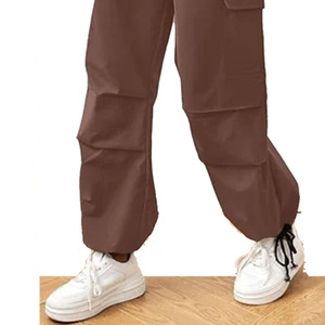 Pantalon cargo harem marron pour homme, taille élastique avec cordon de serrage, plusieurs poches, style décontracté, tissu léger en lin/coton, idéal pour le printemps - Product Image 6