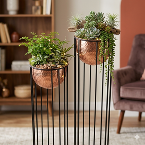Hammered Wire Planter Iron Powder Coated Durable Multi-Purpose Modern Classic Outdoor & Indoor Floor Planter with Drainage - Product Image 2