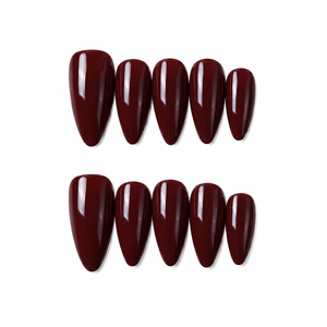 Medio Almendra Vino oscuro Color sólido Acrílico brillante Diseño de uñas de dedo prediseñado Crush - Product Image 1