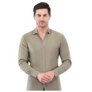 Chemise en coton à manches longues pour homme, coupe classique, verte unie, décontractée, boutonnée, respirante, légère, pour l'été, col ouvert - Product Image 1