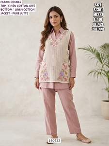 Vestido Largo Tradicional Rosa Grace para Mujer, de Yute y Algodón, con Bordado Bhandhani, de Secado Rápido, Corte Regular, para Todas las Temporadas, Bodas y Diwali - Product Image 4