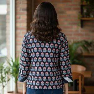 เสื้อแจ็คเก็ตผู้หญิง ผ้าฝ้าย 100% แบบควิลท์ กลับด้านได้ เป็นมิตรกับสิ่งแวดล้อม เสื้อแจ็คเก็ตฤดูหนาวพิมพ์ลายดอกไม้ แขนยาว ซับในผ้าฝ้าย - Product Image 2