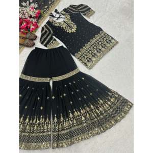 El conjunto de traje de fiesta de diseñador para mujer incluye Top Sharara Plazzo Dupatta - Product Image 3