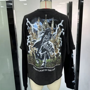 Camisetas de Hombre de Manga Larga, Estilo Vintage, Lavadas, 100% Algodón, Lisas, Estilo Hip Hop, Nueva Llegada - Product Image 1