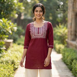 Nueva túnica corta de rayón grueso para mujer, talla grande, informal y para uso diario, estilo Kurti, con bordado de hilo, estilo túnica corta, top elegante. - Product Image 1