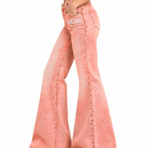 Jean évasé pour femme en denim, coupe large, finition délavée, style décontracté moderne, longueur pleine, pour le printemps - Product Image 3