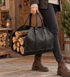 Wholesale Custom Genuine Leather Wood <b>Carrier</b> Heavy Duty Firewood Tote Handcrafted Fireplace Log <b>Carrier</b> <b>Bag</b> LWC-0011 - Product Image 2