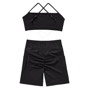 Ensemble 2 pièces haut et short de yoga taille haute pour femme, en tissu doux Spandex/Nylon, respirant, anti-humidité, anti-bactérien, séchage rapide - Product Image 2