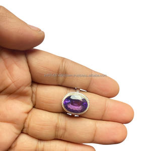 Bague classique unisexe en argent sterling 925 avec monture en pierre précieuse améthyste coupe ovale bijoux de mariage/fête/anniversaire - Product Image 2