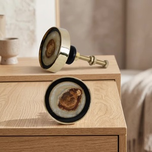 Round Brass Cabinet Knob with Resin Wood Inlay Industrial Design for Kitchen Home Office Living Room Furniture Handles <b>Drawers</b> - Product Image 4