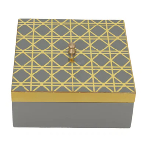 Boîte en métal à motif géométrique avec couvercle à pompon, faite à la main, de forme rectangulaire, pour décoration de fête, panier cadeau Diwali - Product Image 2
