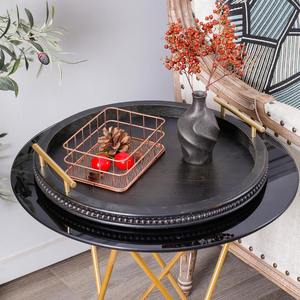 Plateau de table basse rond en bois de pin massif perlé plateau de service en bois avec poignées plateau décoratif de ferme pour la cuisine et la maison - Product Image 3