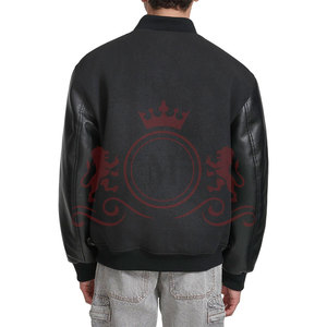 Chaqueta Letterman Negra de Estilo Fresco con Acabado Liso y Cuello Acanalado, Atuendo Moderno Casual de Streetwear - Product Image 3
