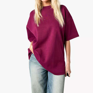 Camiseta de Jersey para Mujer, Cuello Redondo, Color Sólido, Manga Corta, Corte Holgado, 100% Algodón, Transpirable, Antiarrugas, con Logotipo - Product Image 3