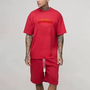 Conjunto de Sudadera con Capucha y Pantalones Cortos de Estilo Urbano con Lavado Ácido Personalizado, Unisex, Trajes Deportivos de Poliéster/Nailon, 2 Piezas, con Parches y Transferencia Térmica - Product Image 3