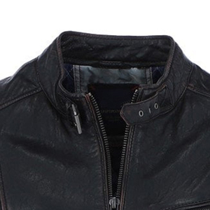 Men's Genuine Leather Motorcycle Jacket Slim Fit Stand Collar Zipper Closure Windproof Moto Biker Style Autumn Wear - Product Image 3